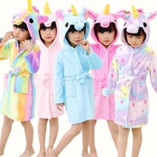 Kids Girls 3D Animal Unicorn Bathrobe Dressing Gown Soft Fleece Night Loungewear