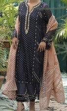 Nadia Farooqui Navy Blue Silk