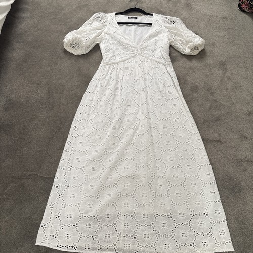 Zara white broderie midi dress - white,