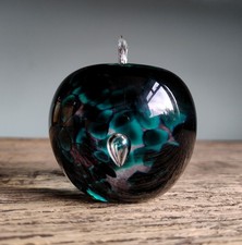 Glassmakers Hand Made Clear Green Glass Apple Centre Bubble Ornament Paperweight