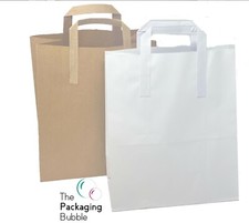 Brown White Kraft Paper Carrier Bags with Handles Lunch Gift Party Takeaway Bag