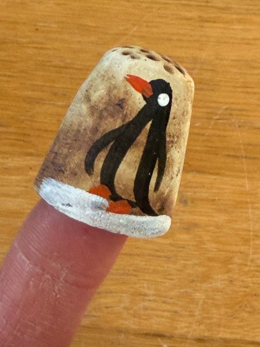 Pottery thimble penguin - thimble,