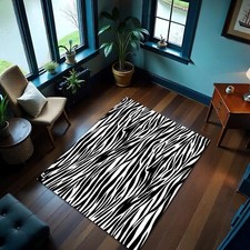 Zebra Print Rug Black White
