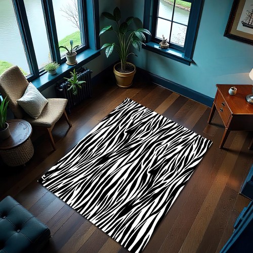 Zebra design rug black - rug, white
