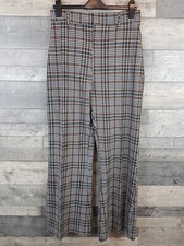61 Free People Jules Plaid Pants Trousers Size UK 16 Black Checked Wide LIVE 