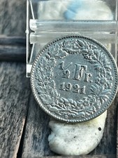 Helvetia Switzerland 1/2 Franc 1921 silver coin. REF C 83