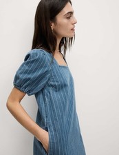 Marks & Spencer Womens Blue Cotton Mini Shift Striped Women Dress - M&S