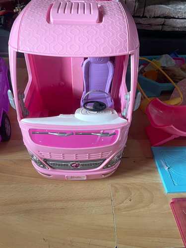 Barbie pink white blue - barbie, camper