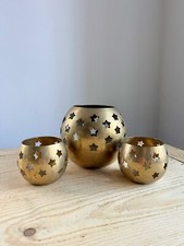 Vintage Brass Star Cut Out Celestial Candle Holder Set