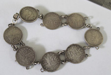 VINTAGE 1922-28 Belgique 50 Cent Silver Tone Coin Charm Bracelet