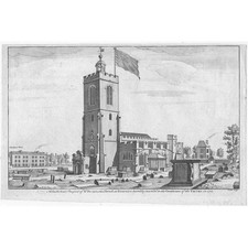 LONDON South West View of St Dunstan's Church at Stepney - Antique Print c1790