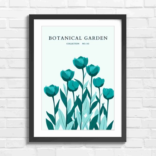 Blue tulips botanical - blue, art