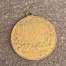 C1920s Pocket Watch Fob/Charm/Medal-Holy Bible Belfast Northern Ireland-22mm Dia