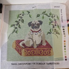 Sarah Davenport Victorian Tapestries "Pug" Needlepoint Canvas #D002 16" Square