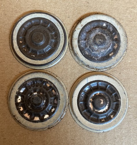 Vintage tin wheel hub caps - tin,