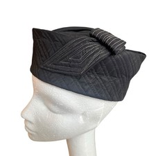 1950s Black Pillbox Hat With Top Stitch Detail Small