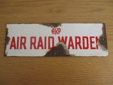 GENUINE WW2 ARP AIR RAID WARDEN METAL & ENAMEL SIGN Red & White