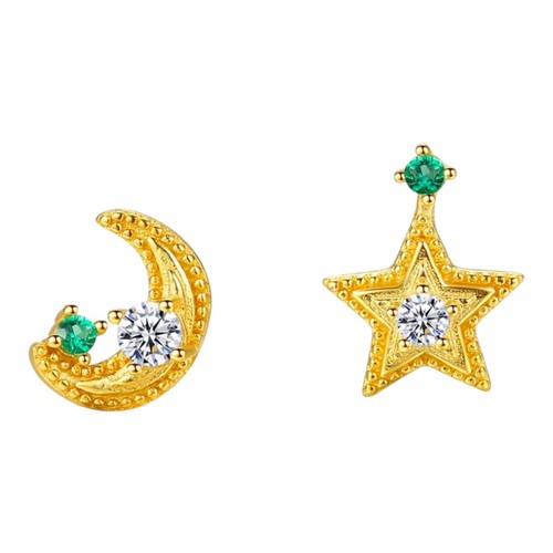 Moon and star earrings 14k - moon,