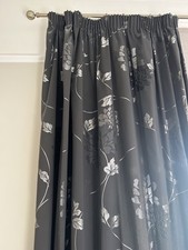 Laura Ashley Dark Grey Floral Curtains (fit 200cm pole / 215 cm length)