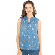 Seasalt Womens Top Vest Blue Fish Cotton Sleeveless Lightweight Flower Fields