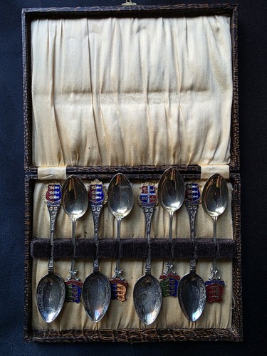 Vintage epns tea spoons enamel - tea,