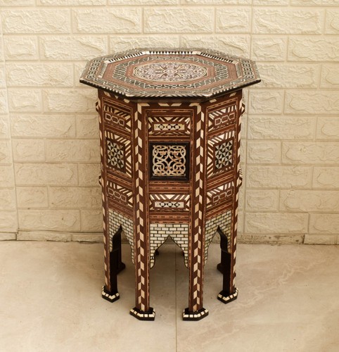 Moroccan wood side table - wood,