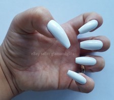 24 False Nails White Gel Painted Press On Nails Coffin Stiletto Square Oval