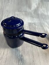 vintage Polish cobalt Blue Enamel Two Tiers Boiling Pot Size 14