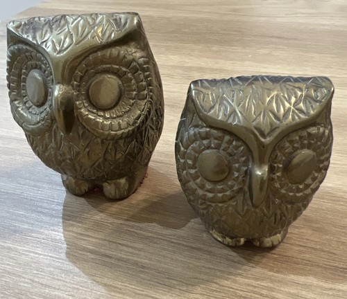 Solid brass owl figurines - brass,