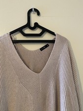 F&F UK 20 Pink/Blush Gold Metallic V-Neck Oversized Batwing Jumper