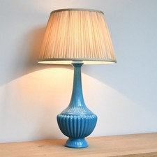 Mid 20th Century Casa Pupo Blue Ceramic Brass Bed Side Chair Table Hall Lamp