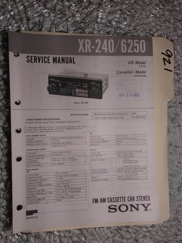 Sony 240 6250 service - xr-240,