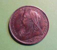 1901 QUEEN VICTORIA OLD VEILED HEAD ONE PENNY COIN - LAST YEAR OF REIGN