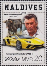 FERRUCCIO LAMBORGHINI & AVENTADOR LP700-4 Sports Car Stamp (2018 Maldives)