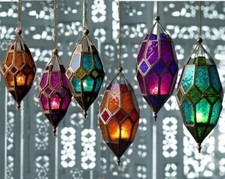 MOROCCAN HANGING COLOURED TONAL GLASS LANTERN TEA LIGHT HOLDER HOME GARDEN GIFT 
