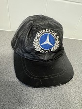 Vintage Mercedes Benz Racing Hat Black Leather Cap Embroidered Logo Black Y2K UK