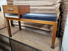Mid Century Teak Telephone Table  with Vinyl Seat Cushion