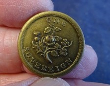 Rare Antique c1840 Brass Weight for 1 Sovereign Gold Coin by Avery, W2265(a) "R"