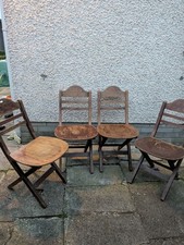 Outstanding Set Of 4 Antique Solid Wood Art Deco Folding Chairs Adult Size