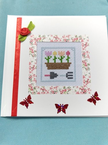 Handmade cross stitch card - cross,