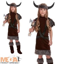 Kids Viking Girl Fancy Dress Saxon Warrior World Book Week Childs Costume Outfit