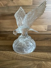 Vintage Crystal Glass Bald Eagle On Rock Holding Its Prey Frosted Base