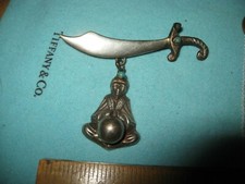 Scimitar with Hanging Deity Two Turquoise Stones Mexico Silver NICE