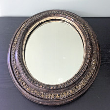 Victorian Oval Wall Mirror Carved Wooden Frame Original Glass 37cm
