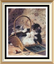 Henriette Ronner-Knip Cat Kittens THE SEWING BASKET Animal 7x5 Wall Art Print
