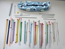 Job Lot of 42 pairs English Sized Knitting pins in Fabric Bag - Lot 2