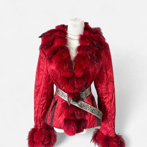 Women red cropped coat - coat, with