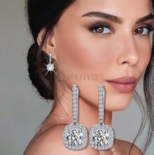 Cubic Zirconia Halo Earrings 925 Sterling Silver Drop Dangle Silver Jewellery UK