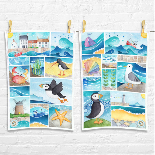 Seaside tea towel puffin - seaside,