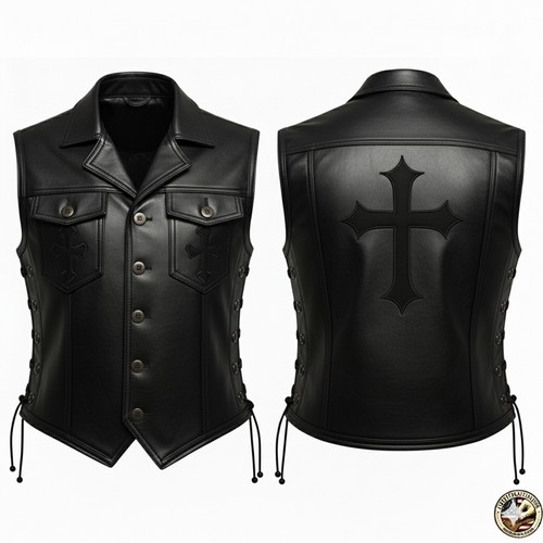 Handcrafted leather biker vest - handcrafted,